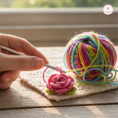 cách móc hoa bằng len sợi hồng đẹp