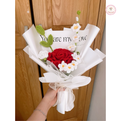 bó hoa hồng len 1 bông đỏ 