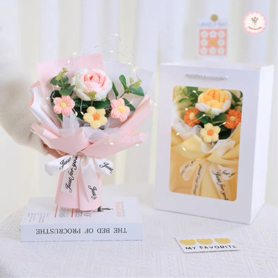 bó hoa hồng len 1 bông rực rỡ